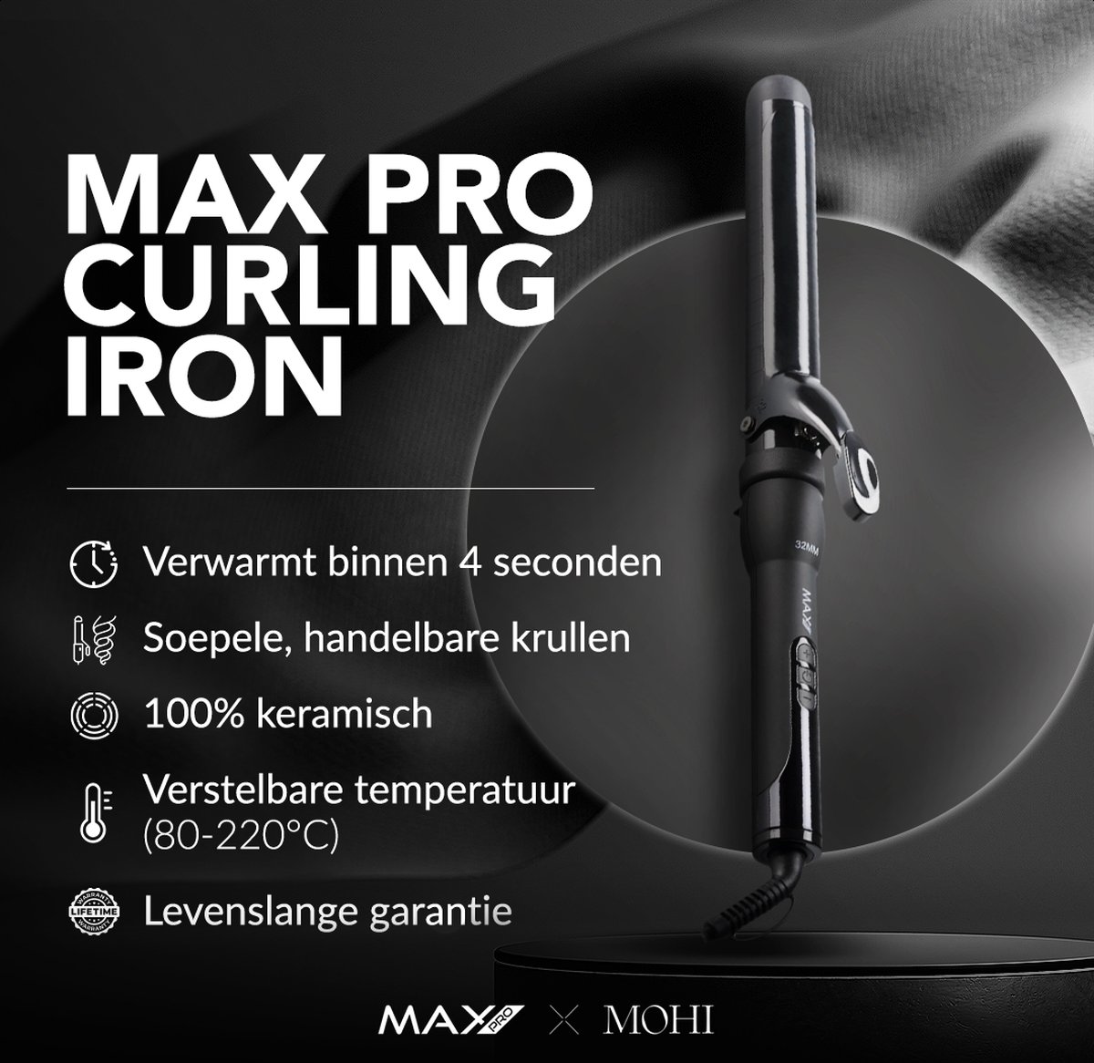 Max Pro Clip 32mm Krultang - Voor Kort en Lang Haar - Krultangen - Met Klem - Curler - Met Handschoen - Curling Iron thumbnail 8