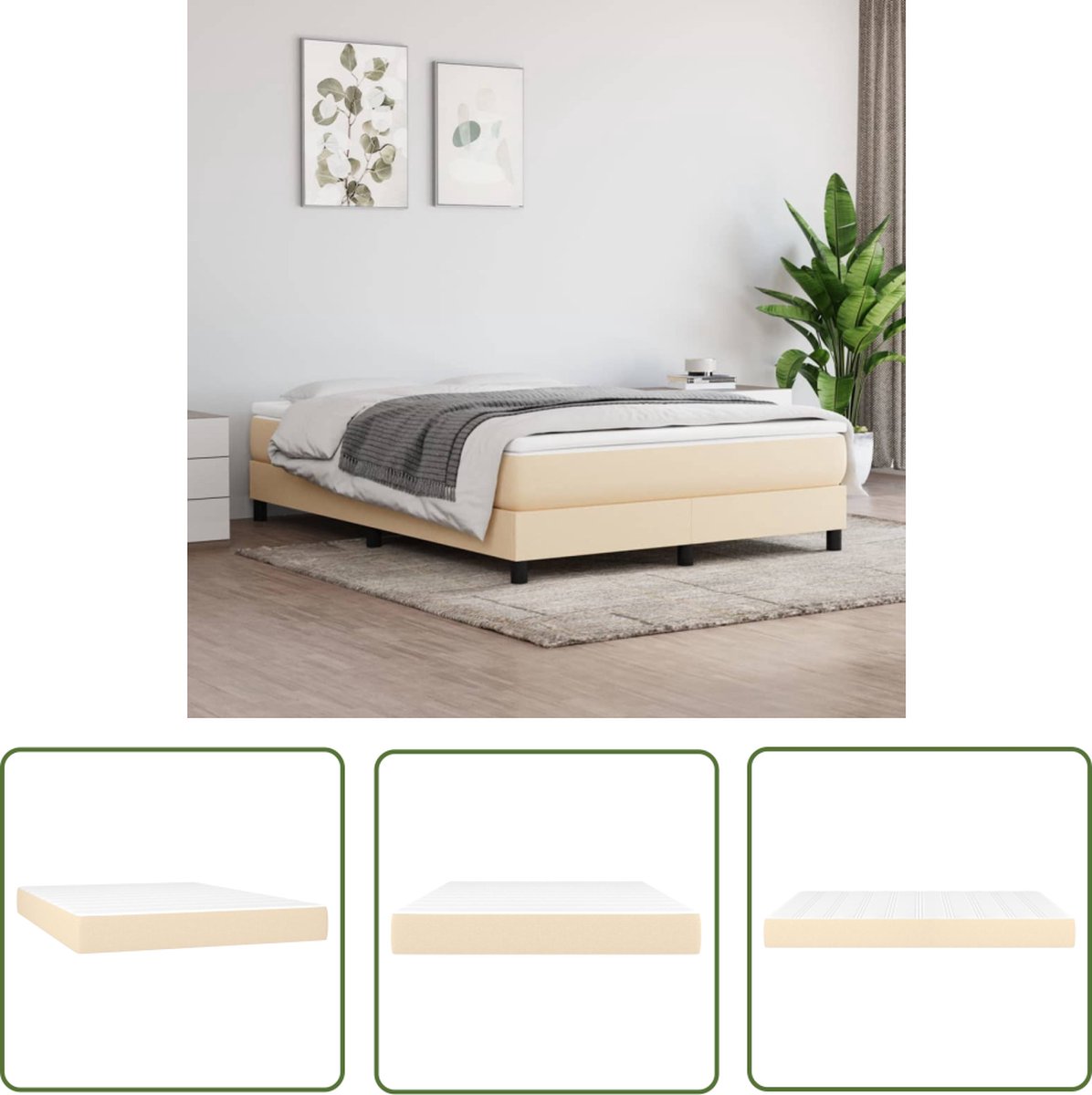 vidaXL Matras - Pocketveringmatras - Pocketveringmatras 140x190x20 cm stof crèmekleurig - Medium Hard - Creme Kleur - 140x190cm