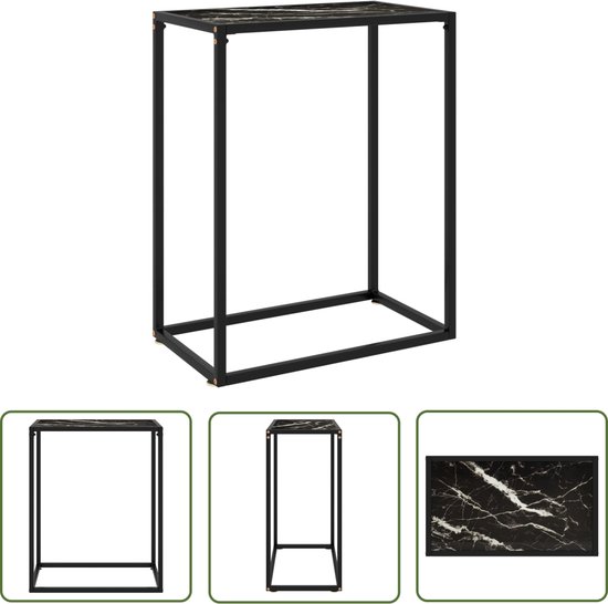The Living Store Table Murale Texture Marbre Noir - 60 x 35 x 75 cm - Glas et Acier Enduit par Poudrage