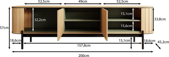 Meubella - Meuble TV Royale - Chêne - 200 cm