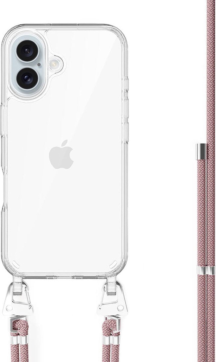 xoxo Wildhearts siliconen hoesje - Geschikt voor iPhone 16 Plus - Pink Vibes - Telefoonhoesje - Hoesje met koord - telefoonkoord - Transparant hoesje - In lengte verstelbaar - Roze koord