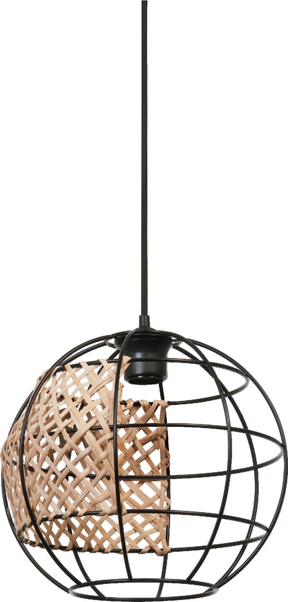 LEDVANCE Decor Cage Globe hanglamp in industriële stijl, zwart/bruin, kooibehuizing van metaal en rotan, E27-fitting, 300 mm diameter, eenvoudige montage, lichtbron niet inbegrepen.