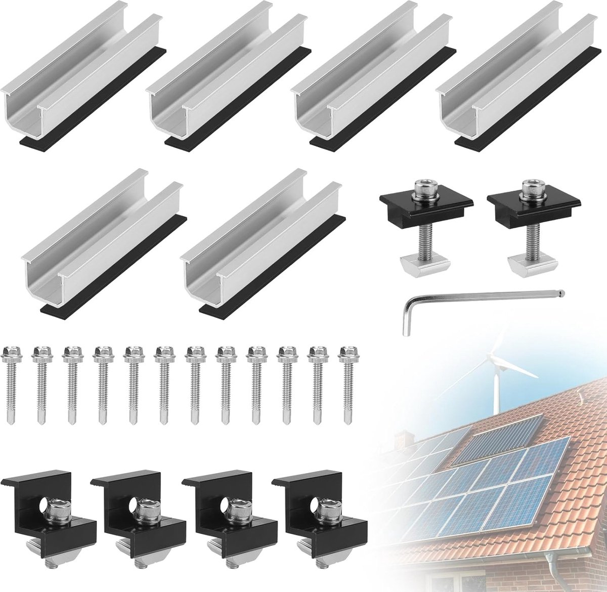 Fotovoltaïsche modulerails montageset voor zonnepanelen - compleet en weerbestendig