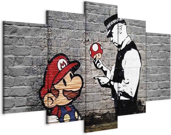 Schilderij - Super Mario Mushroom Cop (Banksy)