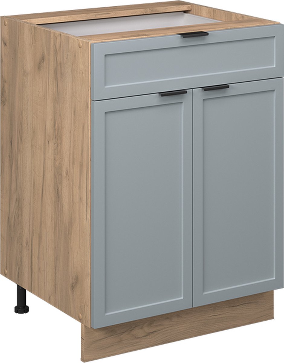Vicco Fame-Line Keukenonderkast – 60 cm met lade, WB Marmer Licht blauw-grijs Licht blauw-grijs/Goudkleurig Eiken