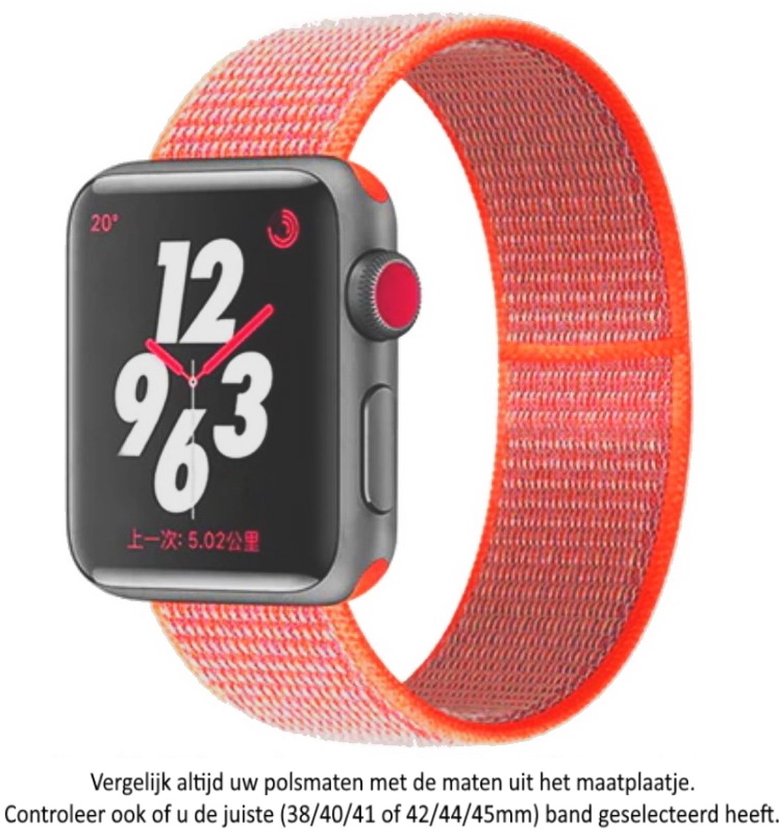Oranje - Roze Nylon Horlogebandje Geschikt voor Apple Watch 1, 2, 3, 4, 5, 6, 7, 8, 9, SE, 38mm, 40mm 41mm "Vrouwenbreedte" Series - Zacht Geweven Nylon - 38 mm, 40 mm en 41 mm - orange pink