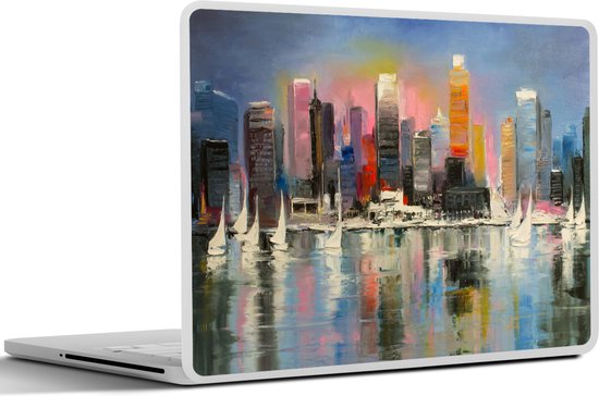 Laptop sticker - 17.3 inch - Schilderij - Olieverf - Skyline - Water - 40x30cm - Laptopstickers - Laptop skin - Cover