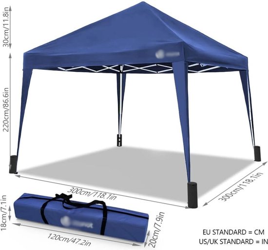 Partytent Opvouwbaar 3x3m, Easy Up Paviljoen, Pop Up Tuintent, UV