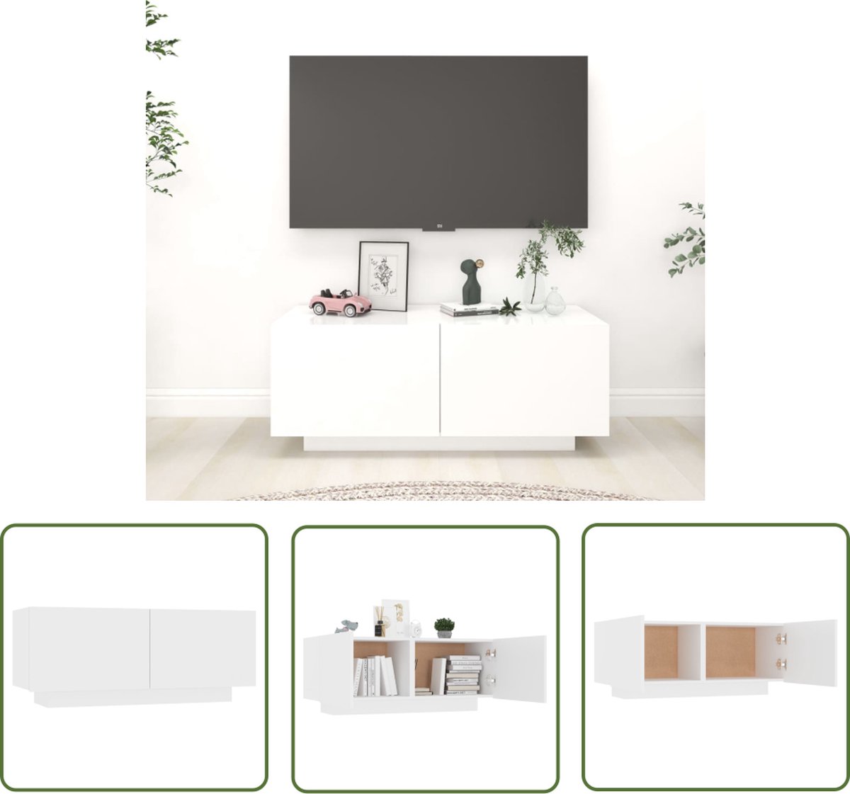 vidaXL Houten Tv-meubel - Tv-meubel - Tv-meubel 100x35x40 cm bewerkt hout wit - Tv-kast - Entertainment Center - Salontafel