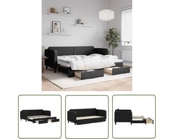 vidaXL Sofa Bed - Slaapbank - Slaapbank met onderschuifbed en lades 80x200 cm stof zwart - Tweepersoons Bed - Onderschuifbed - Boxspring