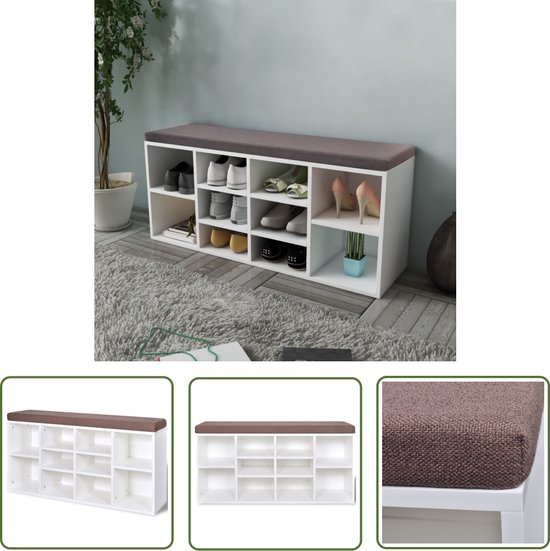 Meerveil Schoenbank met zitting, schoenenbank met opbergruimte en opklapbare lade, houten industriële stijl voor hal, 100 x 52 x 30 cm (b x h x d), wit