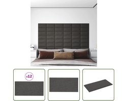 vidaXL Wanddecoratie - Wandpanelen - Wandpanelen 12 st 0,54 m² 30x15 cm stof donkergrijs - Mdf Paneel - Isolerende Panelen - Akoestisch Paneel