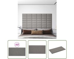 vidaXL Wandpanelen - Wanddecoratie - Wandpanelen 12 st 0,54 m² 30x15 cm stof lichtgrijs - Akoestische Panelen - Muurschildering - Interieurbouw
