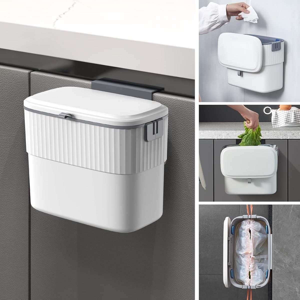 Goedkoopste Handige Hangende Prullenbak voor Keuken en Badkamer - Compacte Vuilnisbak met Deksel en Trekkoord