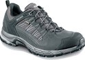 Donkergrijze Meindl Gore-Tex wandelschoen met veters en mesh details.