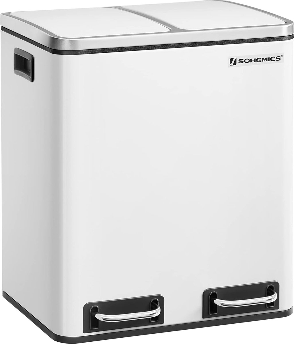 Goedkoopste FurnStar - Pedaalemmer - Afvalemmer voor de keuken 30L - Afvalscheiding - Afvalemmer van metaal - Pedaalemmer met binnenemmers en handgrepen - Afvalscheidingssysteem - 2 x 15 liter - Softclose - Luchtdicht - wit