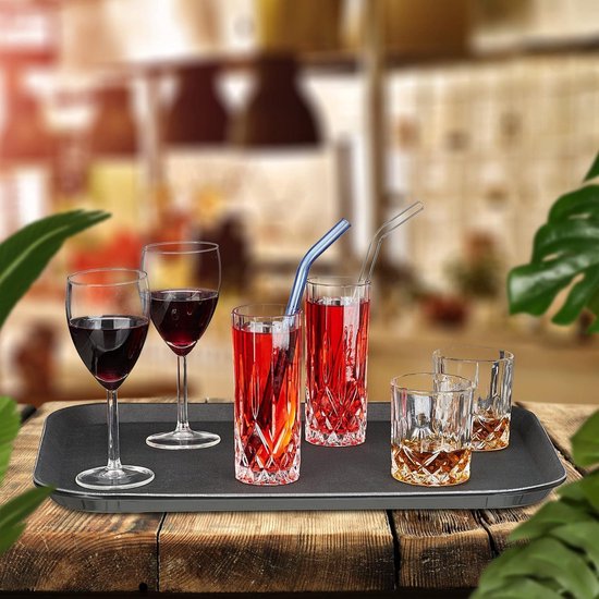 Relaxdays dienblad in set van 2, antislip, rechthoekig serveerblad, horeca, BxD: 56x41 cm, opstaande rand, koffie, zwart