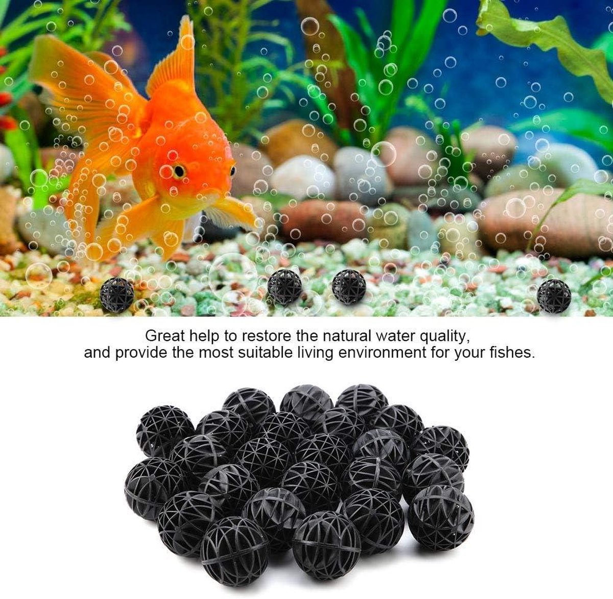 50 stuks bio-poreuze filter, biochemische kogelfilter, media, waterfiltermateriaal met katoen, voor aquarium, vijver, aquarium, watervalfontein (46 mm
