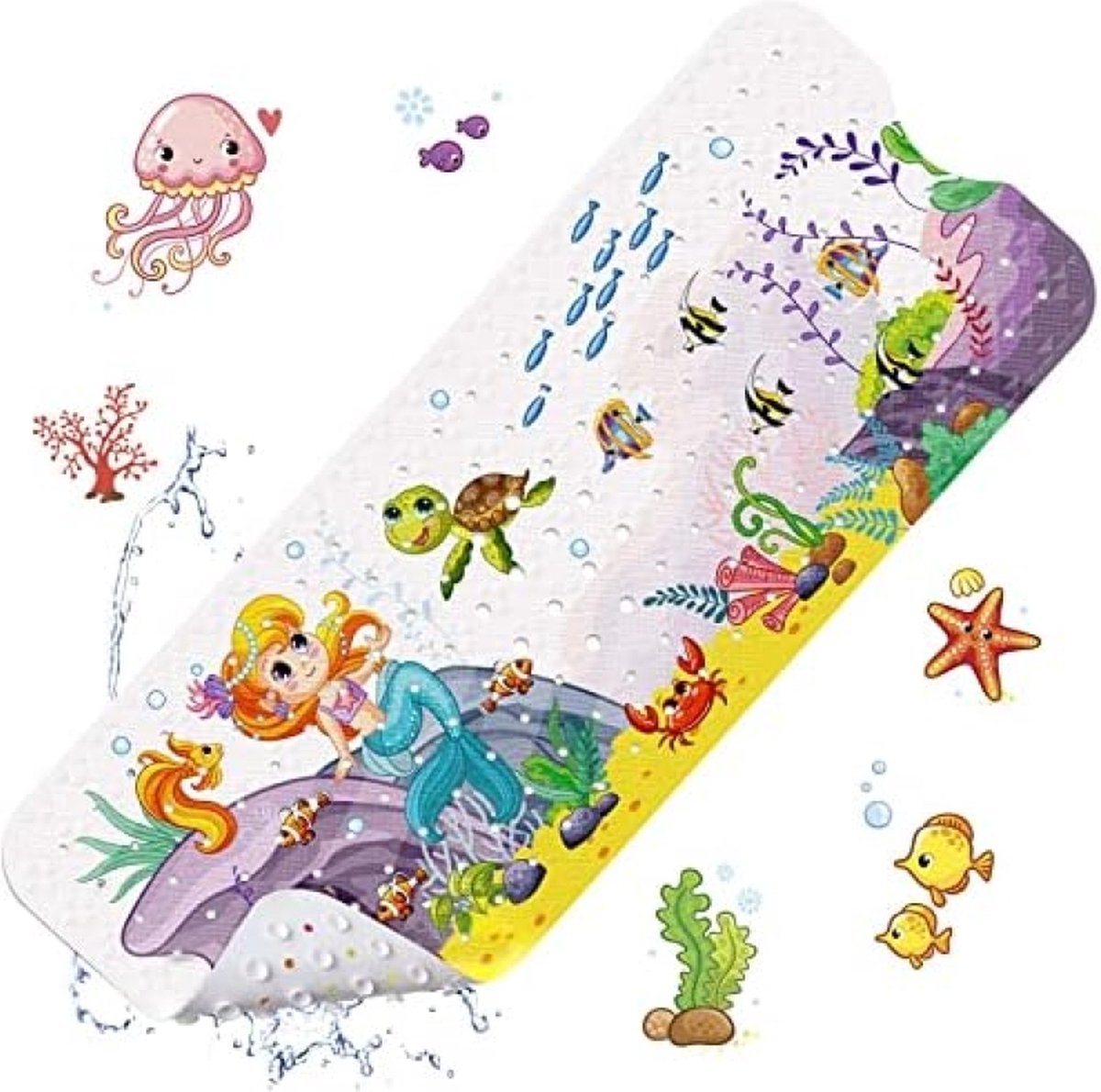 Kinder Cartoon Badmat 100x40cm, Antislip Douchemat met Zuignappen - Meermin Motief