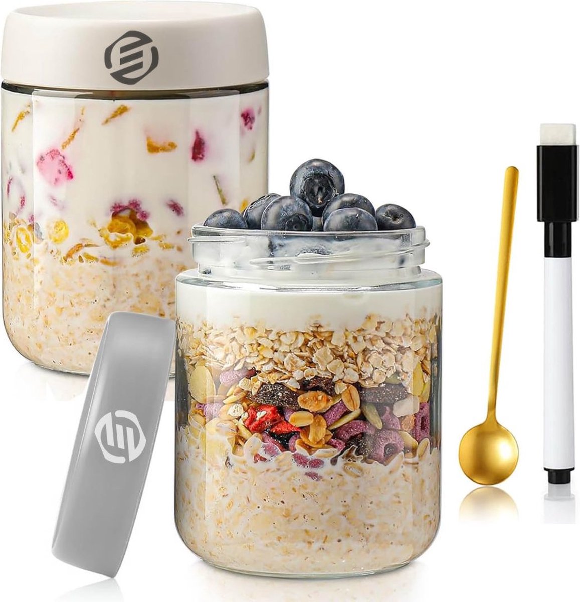 Equivera Overnight Oats Potjes - Muesli Beker - Mason Jar - Havermout - Set - Must have voor jouw ontbijt