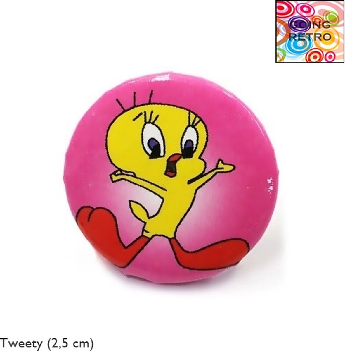 Going Retro® - Trendy Button Brôche - (56) Tweety Geel Rood Zwart – Pink Roze – ca. 2,5 cm – Volwassenen Jeugd Kinderen – Unisex – Casual - Thema Feest