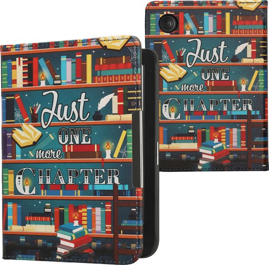 kwmobile e-reader hoesje geschikt voor Kobo Clara BW / Colour hoes - E reader flip case met magneetsluiting - Ereader cover - bibliotheek design in meerkleurig van Merkloos — afbeelding 4