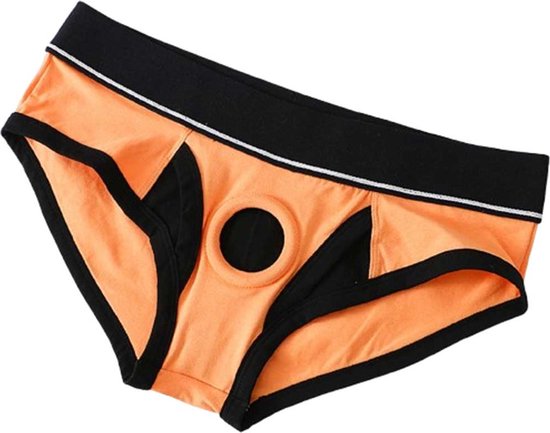 Slip homme moulant Oranje avec trou pour pénis - Sous-vêtements BDSM homme - String court - Jeu de rôle - Erotiek - Polyester de très bonne qualité épaisse
