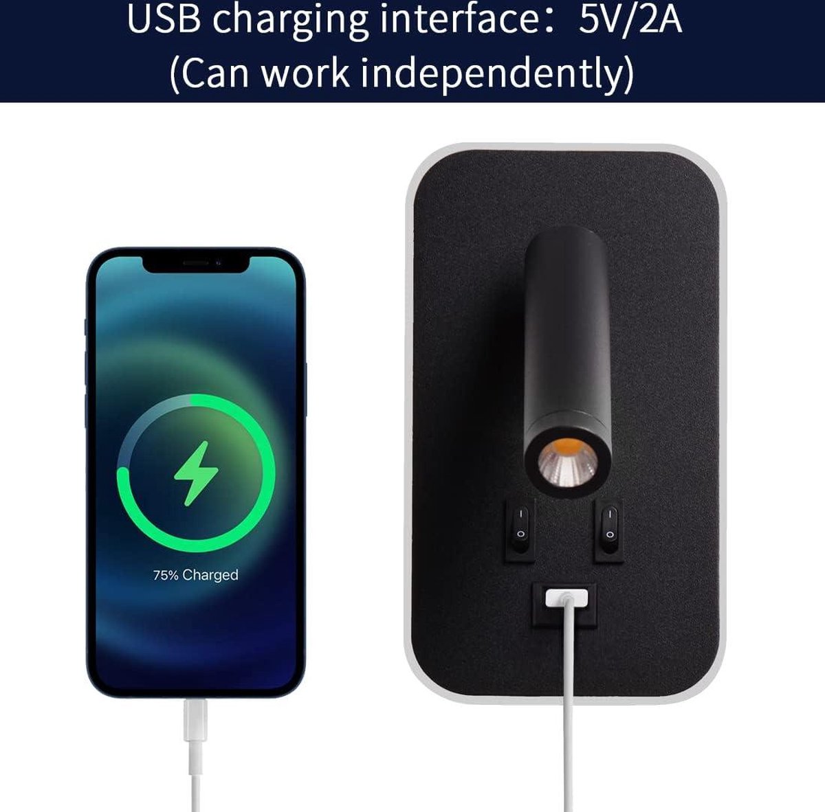 2 stuks led-leeslamp, wandlamp, USB-opladen, schakelaar, verstelbare