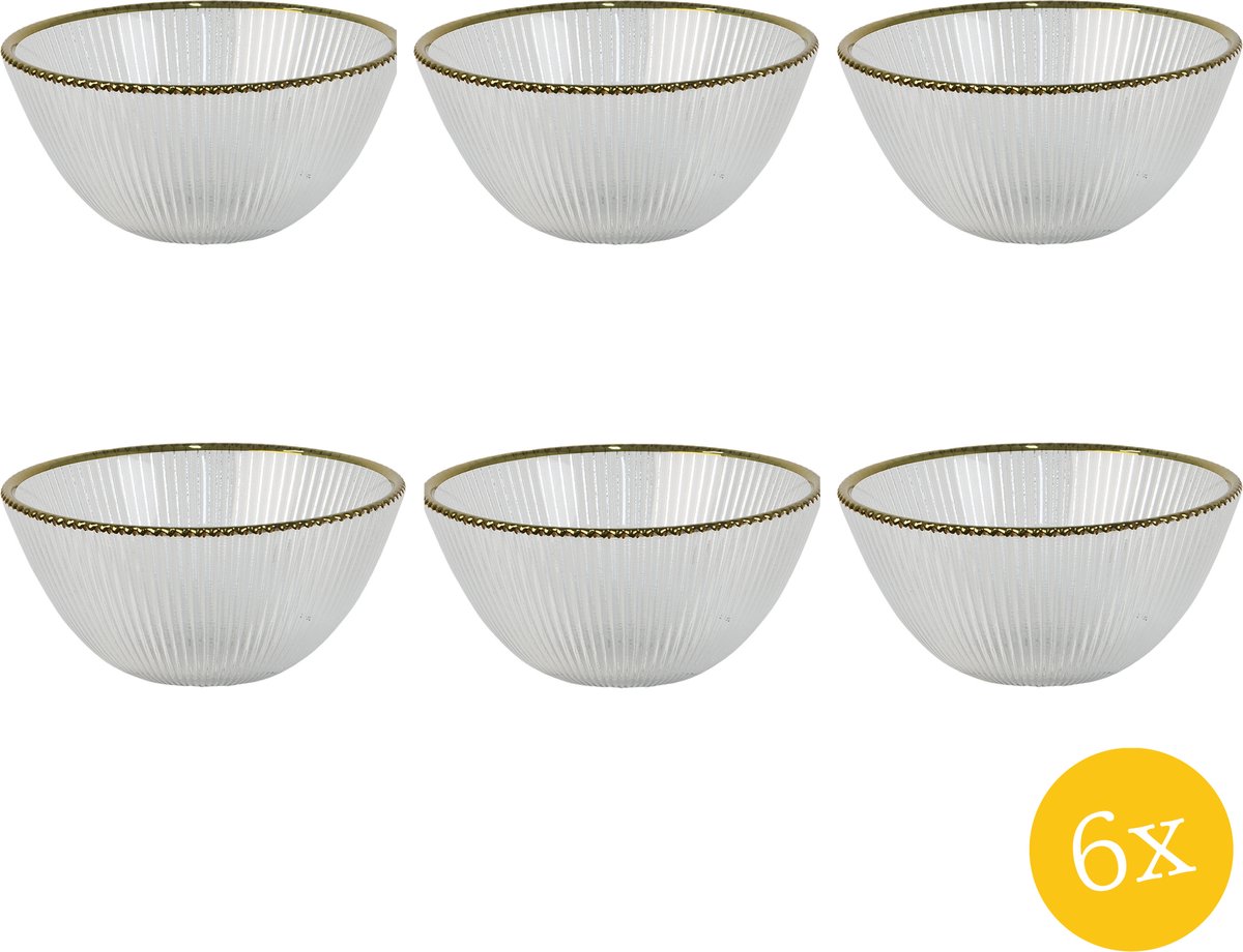 Clayre & Eef Soepkom set van 6 stuks Ø 15x7 cm Glas Rond Serveerkom