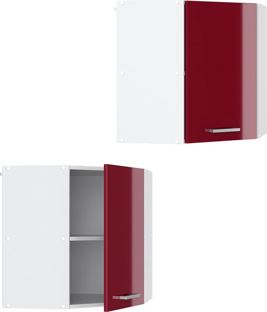 Vicco Armoire suspendue universelle R- Line, Rouge bordeaux brillant/ Wit, 57 cm Armoire murale d'angle avec porte