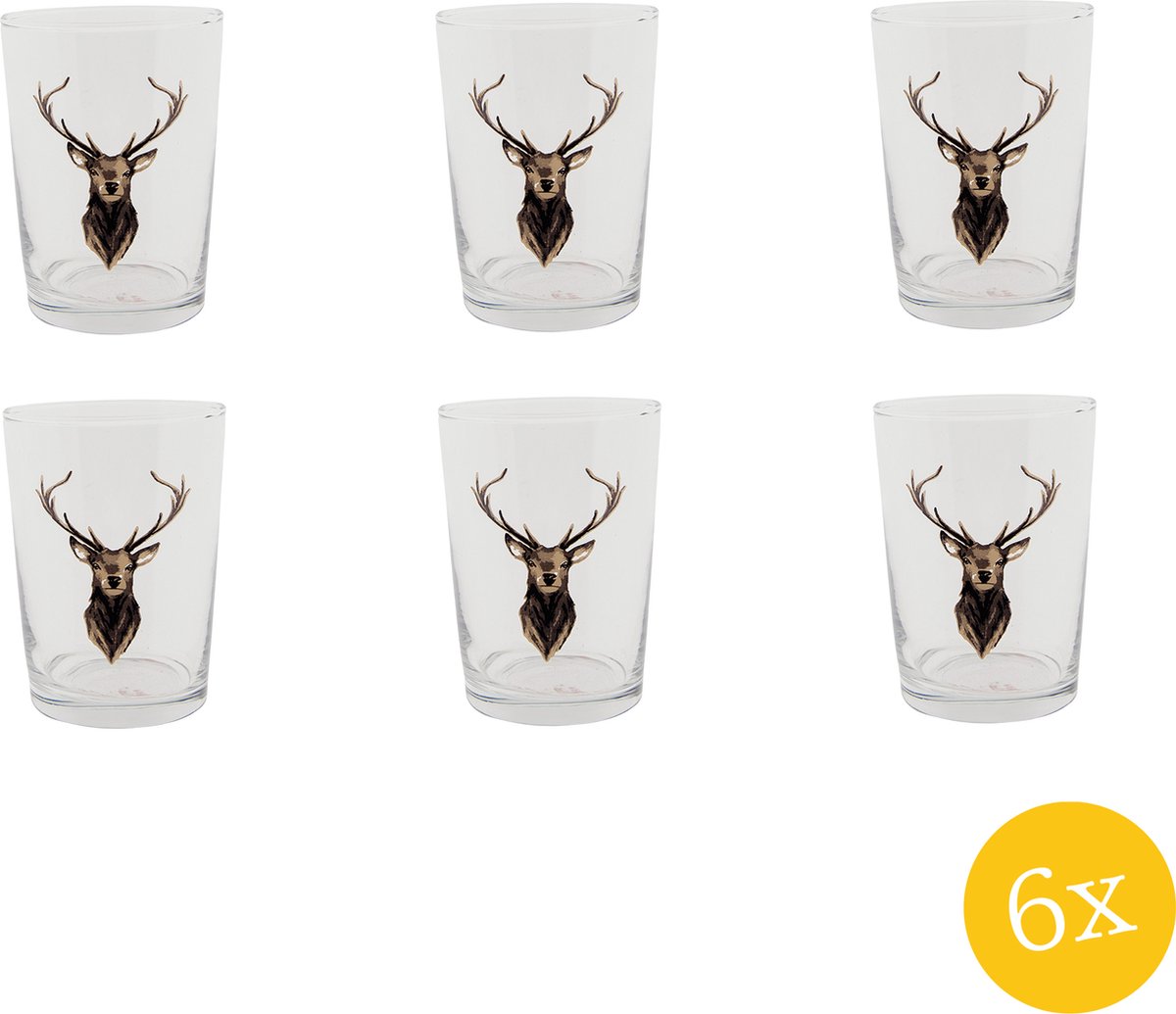 Clayre & Eef Waterglas set van 6 stuks 400 ml Bruin Glas Rendier Drinkbeker