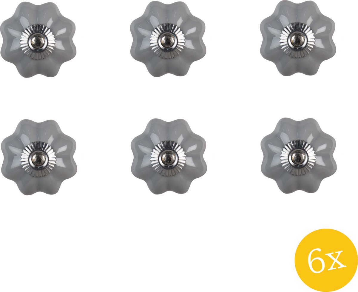 Deurknop set van 6 stuks Ø 5 cm Grijs Keramiek Meubelknop
