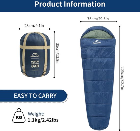 Sac De Couchage Camping Ultraléger – Imperméable, 4 Saisons, Forme Momie