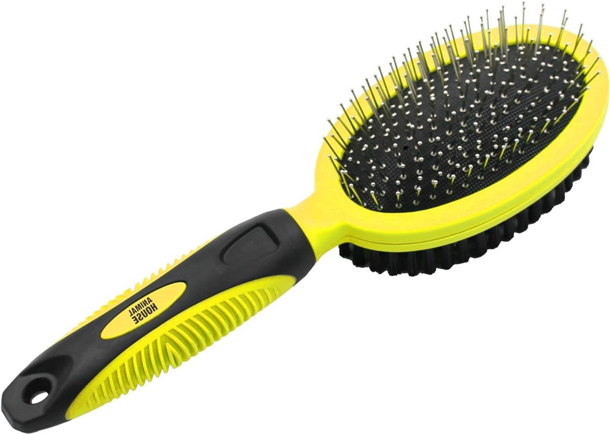 Hondenborstel Comfort-borstel voor professionele massage en reiniging – metalen en rubberen haren – antislip handvat – lange en korte vacht – honden en katten (2in1 1)