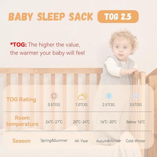 Slaapzak Winter Babyslaapzak Katoen 25 TOG Zeer Warm Meisjes Jongens 6-12 Maanden Grijs van Lictin — afbeelding 5