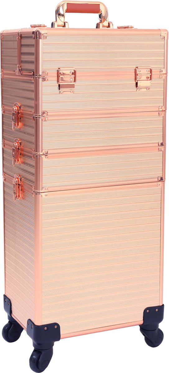 Signature Home Bling cosmetica koffer XL professionele Make-up Koffer afsluitbaar Make-up Trolley Met 4 uittrekbare vakken goud