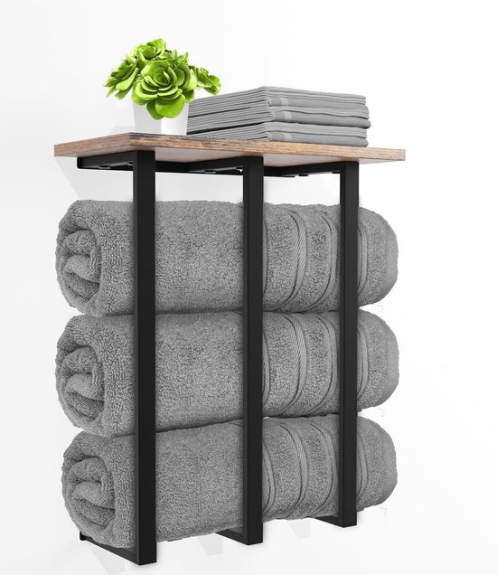 Zilver RVS Wandmontage Badkamer Handdoekenrek Handdoek Plank Handdoek Houder Hotel Rail Plank Opslag Houder Met 6 Haken, 40cm (50cm