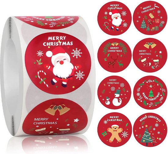 500 Vrolijke Kerststickers - 8 Patronen - 1,5 Inch Ronde Kerststickers - Kerst Envelop Seal Stickers - Ornamenten voor Decoraties, Ornamenten, Kaarten Geschenkdozen Bruiloft Feest Zakelijk