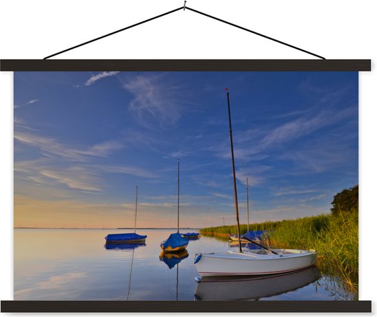 Bateaux au coucher du soleil aux Nederland affiche textielposter lattes noir 60x40 cm - Tirage photo sur plaque école (décoration murale salon / chambre)