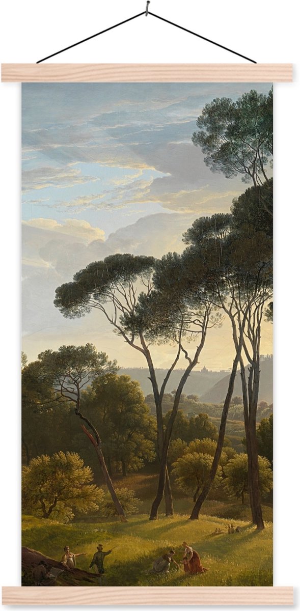Posterhanger incl. Poster 40x80 cm - Schoolplaat - Italiaans landschap met parasoldennen -