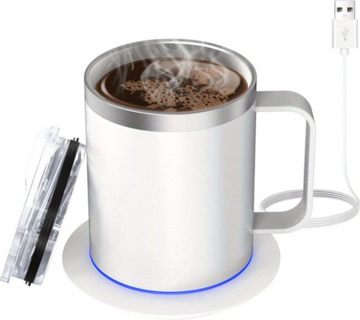 Bovista Cup Warmer - Mok Warmer - Mug Warmer - Koffie Warmer - Verwarmde Onderzetter - Koffie Warmhouder - Koffiekop Verwarmer - Kop Warmer - USB - Kopjes - Melk - Wit