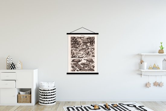 Porte-affiche avec affiche - Affiche scolaire - Reptiles - Animaux - Zwart - Wit - 120x160 cm - Lattes noires