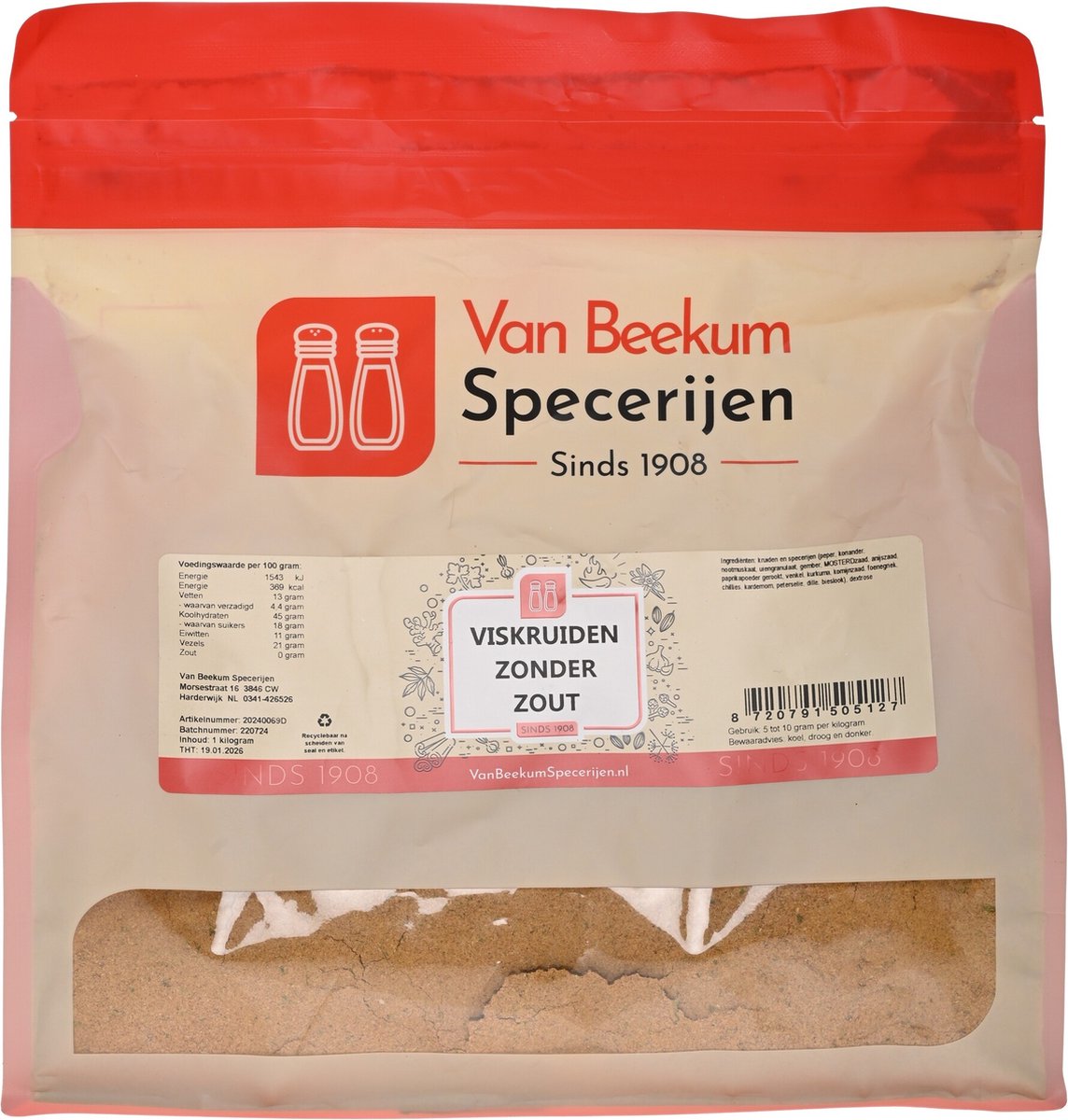 Goedkoopste Van Beekum Specerijen - Viskruiden Zonder Zout - 1 kilo (hersluitbare stazak