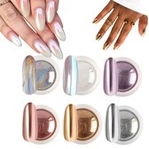 Ensemble de poudre Glitter holographique Set | 6 paillettes Nail Art | Poudres de chrome caméléon | Nail Art et Décoration D'ongles | Poudre miroir et pigment | Clous chromés | 6 pièces de poudres holographiques de couleurs assorties