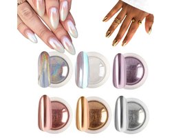 foto van GUAPÀ® Holografische Glitter Poeder Set | 6 Nail Art glitters | Kameleon Chrome Poeders | Nail Art & Nagel Decoratie | Spiegel en pigment poeder | Chrome Nagels | 6 stuks diverse kleur Holografische Poeders
