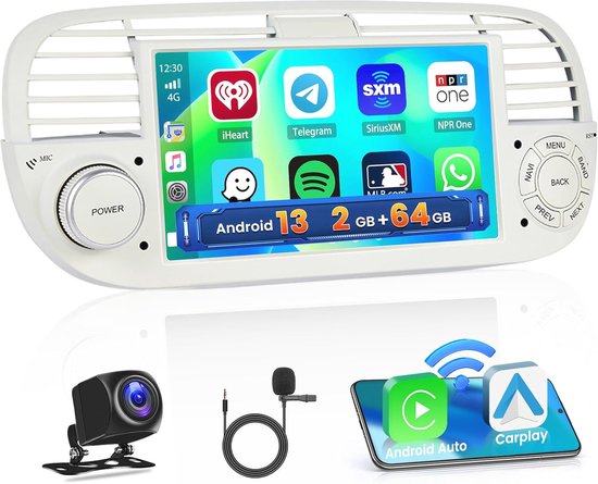 Autoradio Per Fiat 500 2007-2015 - 7 Pollici Con Wireless CarPlay E Android Auto, Colore Bianco - Foto 11