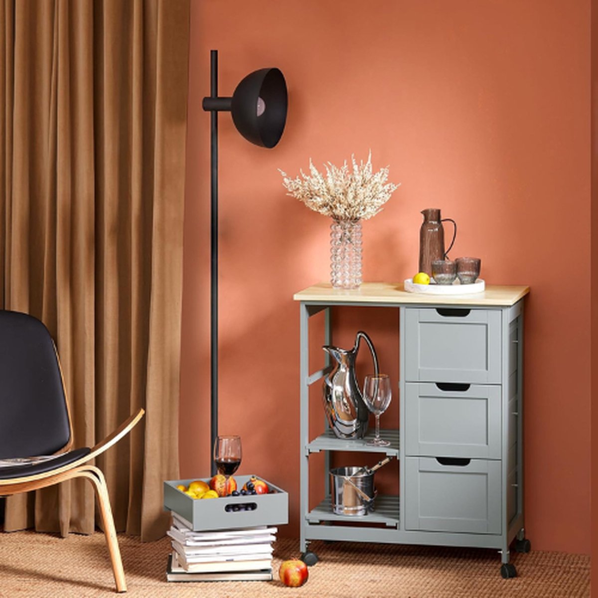 Modern kookeiland - 140 x 40 x 90 cm - keukenblok - met 2 lades 3 deuren - MDF - zwart