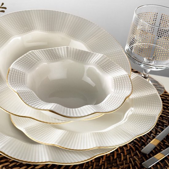 Asir - Service de table (18 pièces) - Wit & Or - 22 x 22 x 2 cm