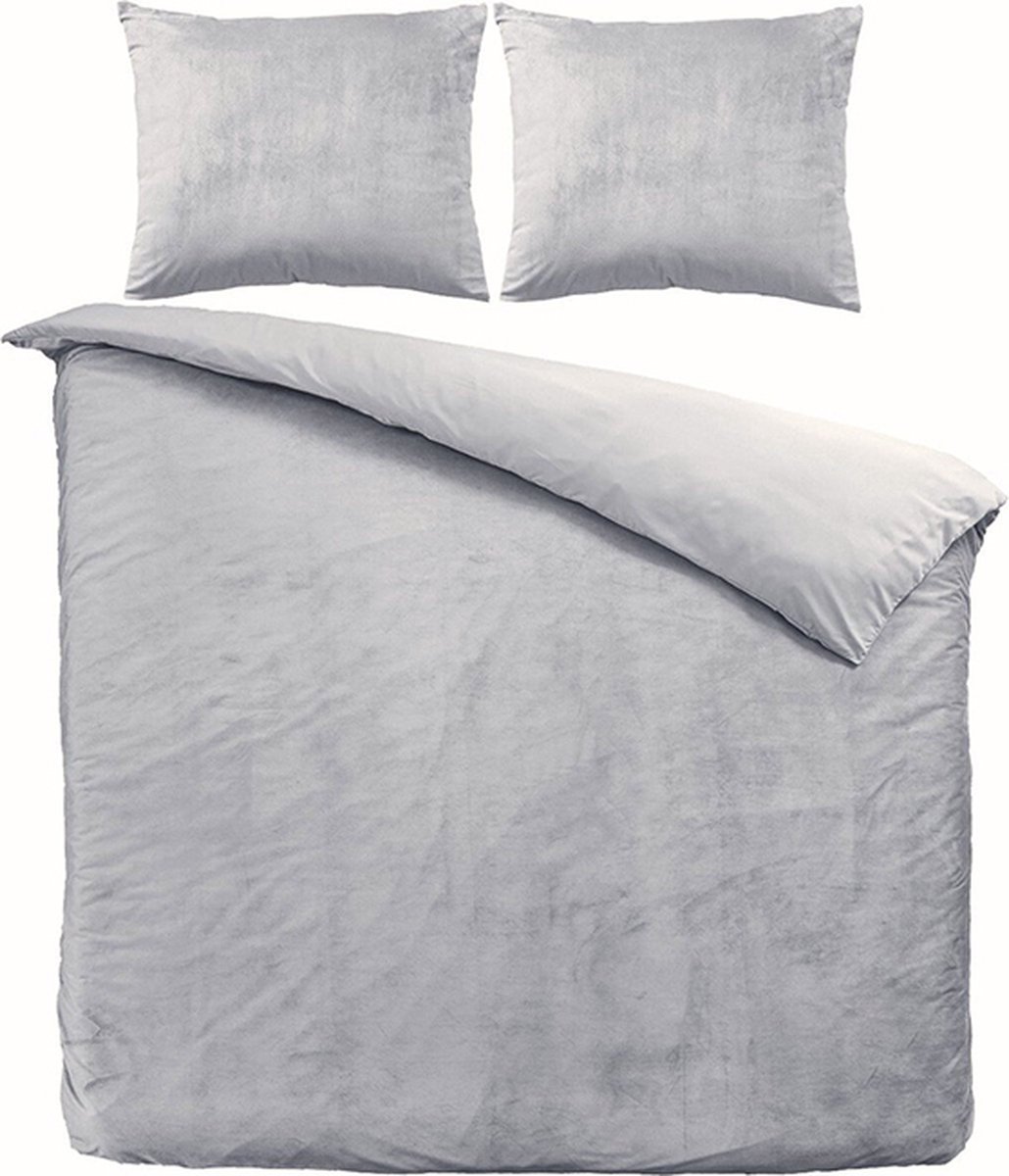 Zavelo Dekbedovertrek Velvet Comfort Grijs-Lits-jumeaux (240 x 200/220 cm)