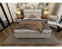 Nessa® - Opbergruimte Boxspring Block - 140x200 - Creme - Velvet - Inclusief Orthopedisch Pocketvering Matras - 500m2 veren
